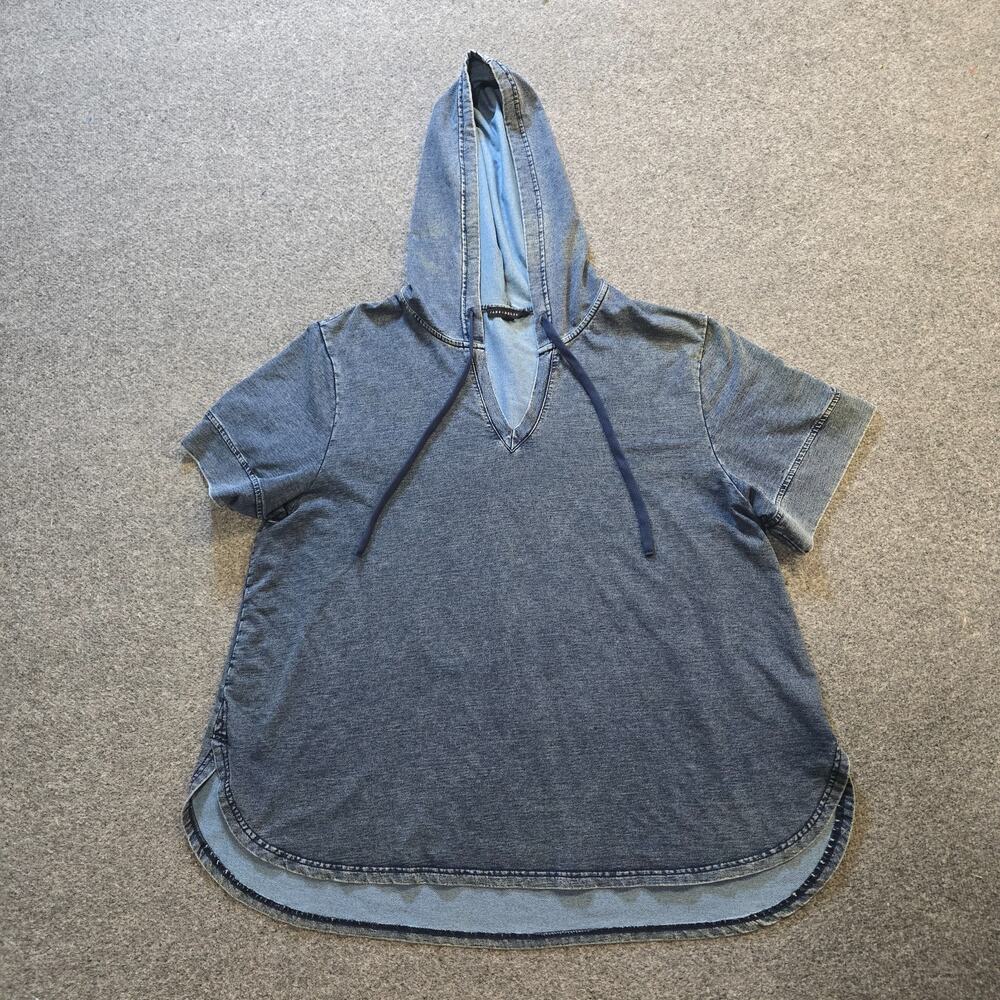 Jane Delancey Top Womens 2X Blue Faux Denim Hooded Short Sleeve Stretch Casual